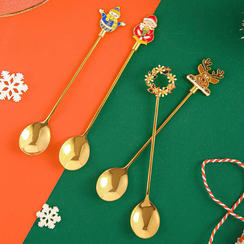 Christmas Coffee Spoons Forks Stainless Steel Spoon Tableware Coffee Tea Dessert Forks Kitchen Accessories Christmas Gifts