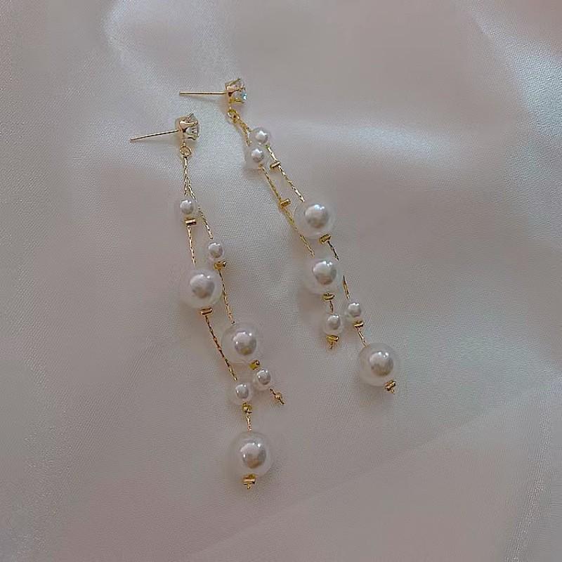 925 Sterling Silver Pearl Tassel Earrings - Trendy Korean Style Women's Ear Drops
