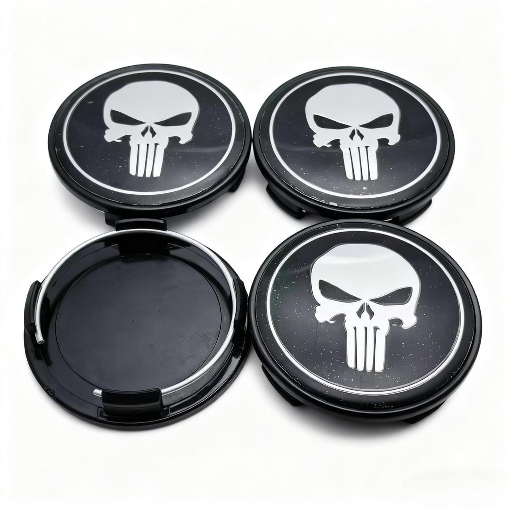 4pcs Skull Logo Emblem Badge Car Wheel Center Caps 65MM Clips 60MM Wheels Hub Dust Cap Rim Hubcaps Cover Replace Car Accessories