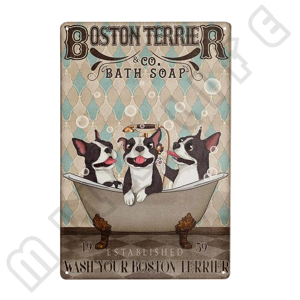 Metal Boston Terrier Co Bath Soap Tin Sign for Bathroom Toilet Home Room Pet Shop Decoration 12 X 8 Inches