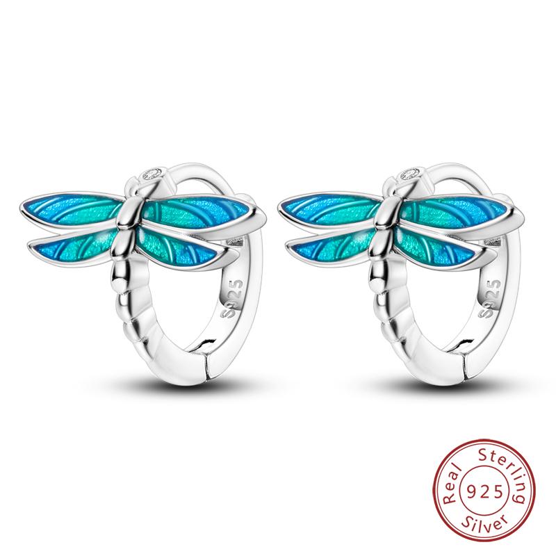 Real 925 Sterling Silver Colorful Dragonfly Butterfly Animal Earrings For Women Exquisite Birthday Anniversary Jewelry Gifts