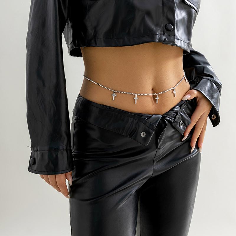 

Gothic Imitation Pearl Beaded Alloy Belly Waist Chain For Women Sexy Cross Charm Long Tassel Body Decoration