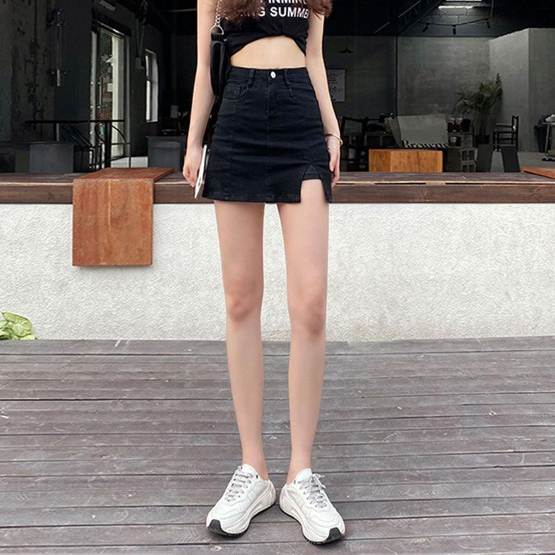 

Классическая универсальная молодежная черная юбка, облегающая, эластичная, с высокой талией, открытая, трапециевидная, с поясом, короткая юбка, брюки Ms. Летняя модная джинсовая короткая юбка 2XL чёрный