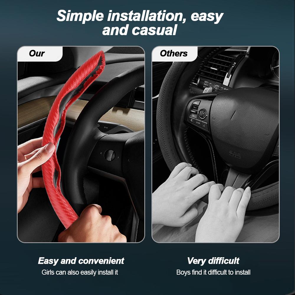 36cm Carbon Fiber Car Steering Wheel Cover Non-slip Ultra-thin Card Cover Summer Auto Handle Protective Cover Type D Universal