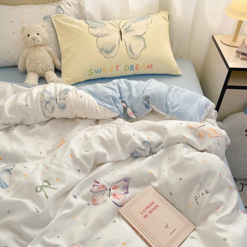 Bedding Four-piece Set Skin-friendly Washed Dormitory Bed Three-piece Set Bed Sheet Quilt Cover Pillowcase