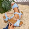 Boho-Stil Damen-Sandalen Damen Dick Mittelhoch Absatz Verstellbarer Riemen Einfarbig Einriemen-Sandalen Keilsandalen