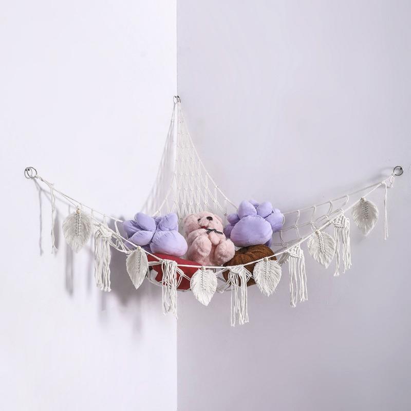 1/2pcs Handmade Cotton Rope Braided Tassel Hanging Storage Net Bohemian Style Home Wall Decoration Multi-functional Storage Net