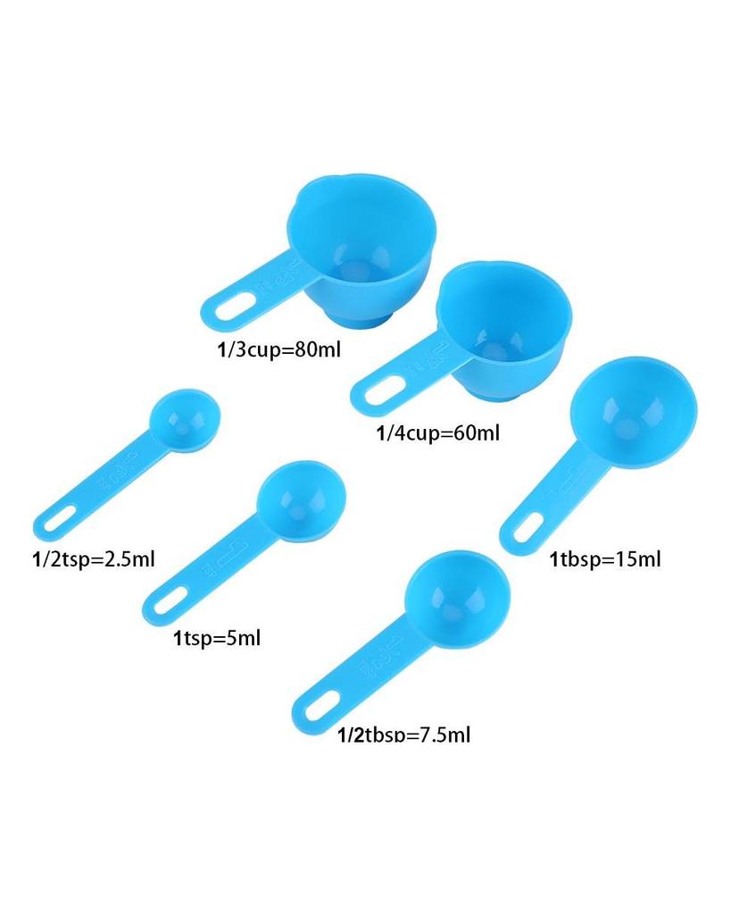 7Pcs Set Plastic Measuring Cups Spoons Measure Tea Coffee Kitchen Utensil Blue