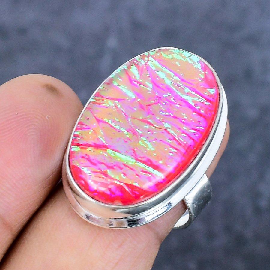 Piatră prețioasă Opal Triplet Roz Lucrată Manual Argint Sterling 925 Bijuterii Inel Mărimea 9 Y1f05