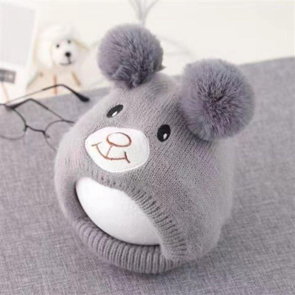 Solid Color Baby Beanie Cap Bear Kids Crochet Hat Cute Kids Ear Protection Hat  Boys