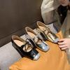 Large size women's shoes 2024 summer new Mary Jane small leather shoes women's thick heel sequined single shoes female manufacturer