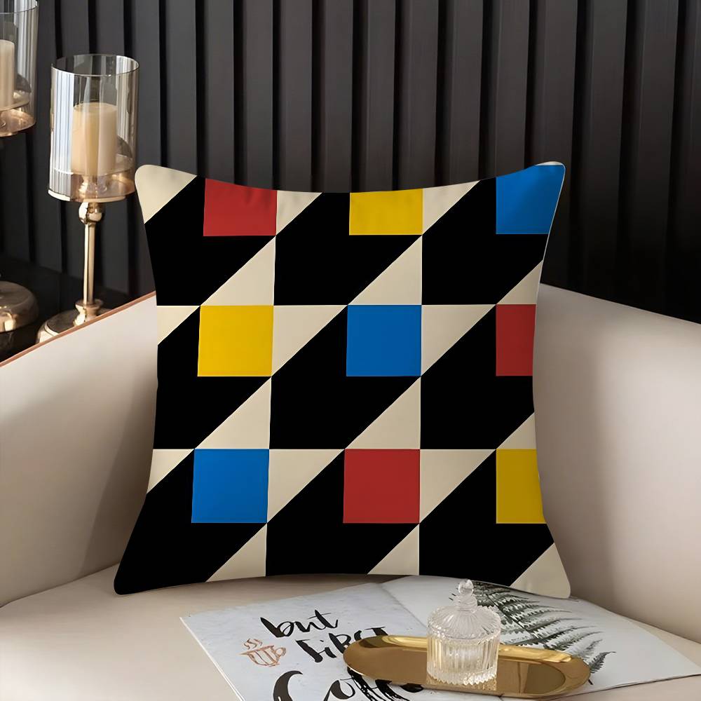 Abstract B-Bauhaus Geometry Pillow Case Home Dorm Chair Back Short Plush Double-sided Printing Office Nap Time Cushion Cover