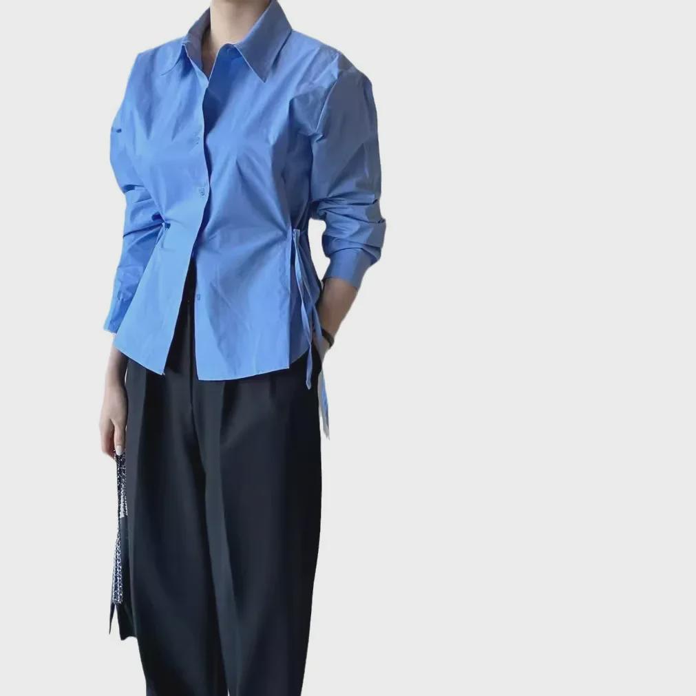 Spring 2024 Korean Loose-Fit Strap Long-Sleeve Shirt for Women - Trendy and Versatile