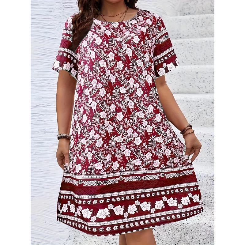 Spring Summer Women s Fashion Retro Sleeveless Dress O Neck Printed Plus Size Women s Dresses 1XL
