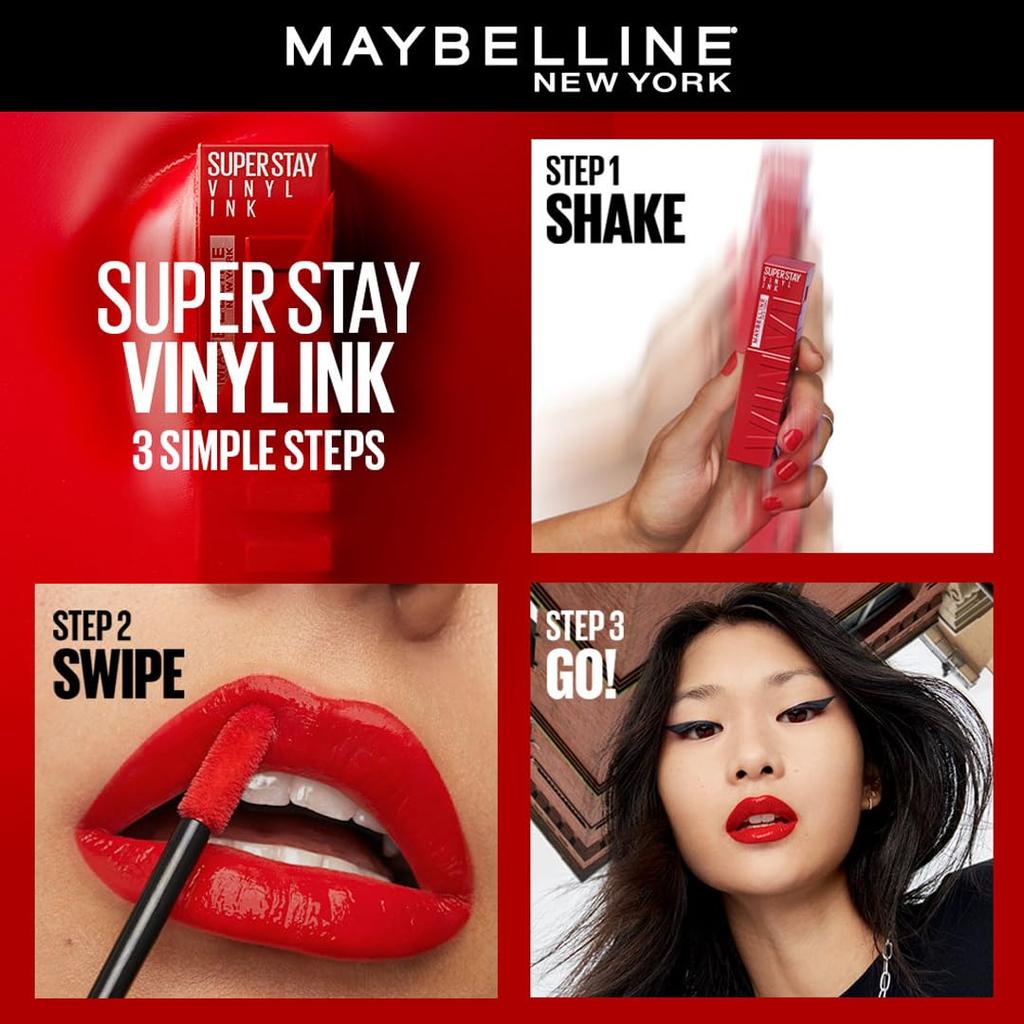 Maybelline Superstay Vinyl Ink Liquid Lipstick Awestruck, High Shine Long Lasting 16Hr Wear, Smudge Proof Transfer Proof Vegan Lip Colour