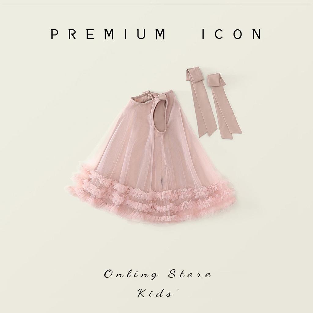Korean Style Girls' Summer 2025 Bowknot Mesh Princess Party Dress