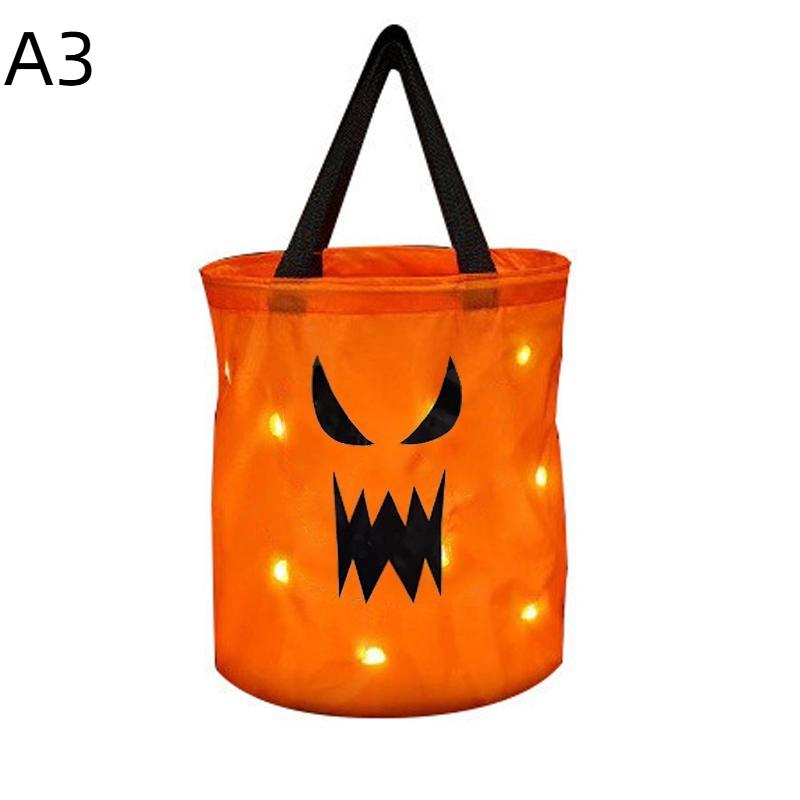 Torba Tote z Dynią na Halloween, Podświetlana Rączka LED, Wielokrotnego Użytku Torba na Cukierki na Trick or Treat dla Dzieci, Dekoracja na Imprezę, Prezent