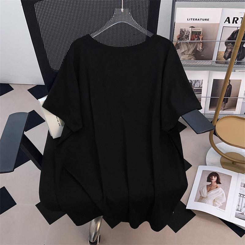 Women's Plus Size Loose Mid-Length Round Neck Short-Sleeve T-Shirt (Sizes 200/300/350 Jin)