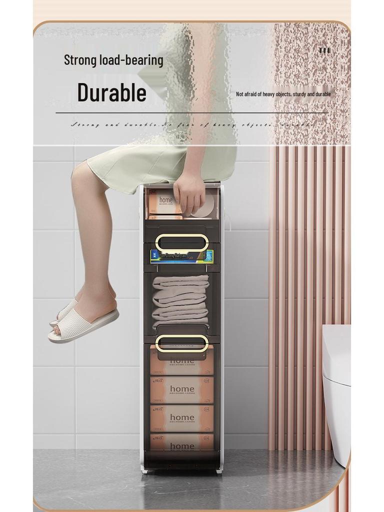 Luxury Bathroom Crevice Storage Rack Trolley - No Installation Required, Floor-Standing Cabinet.