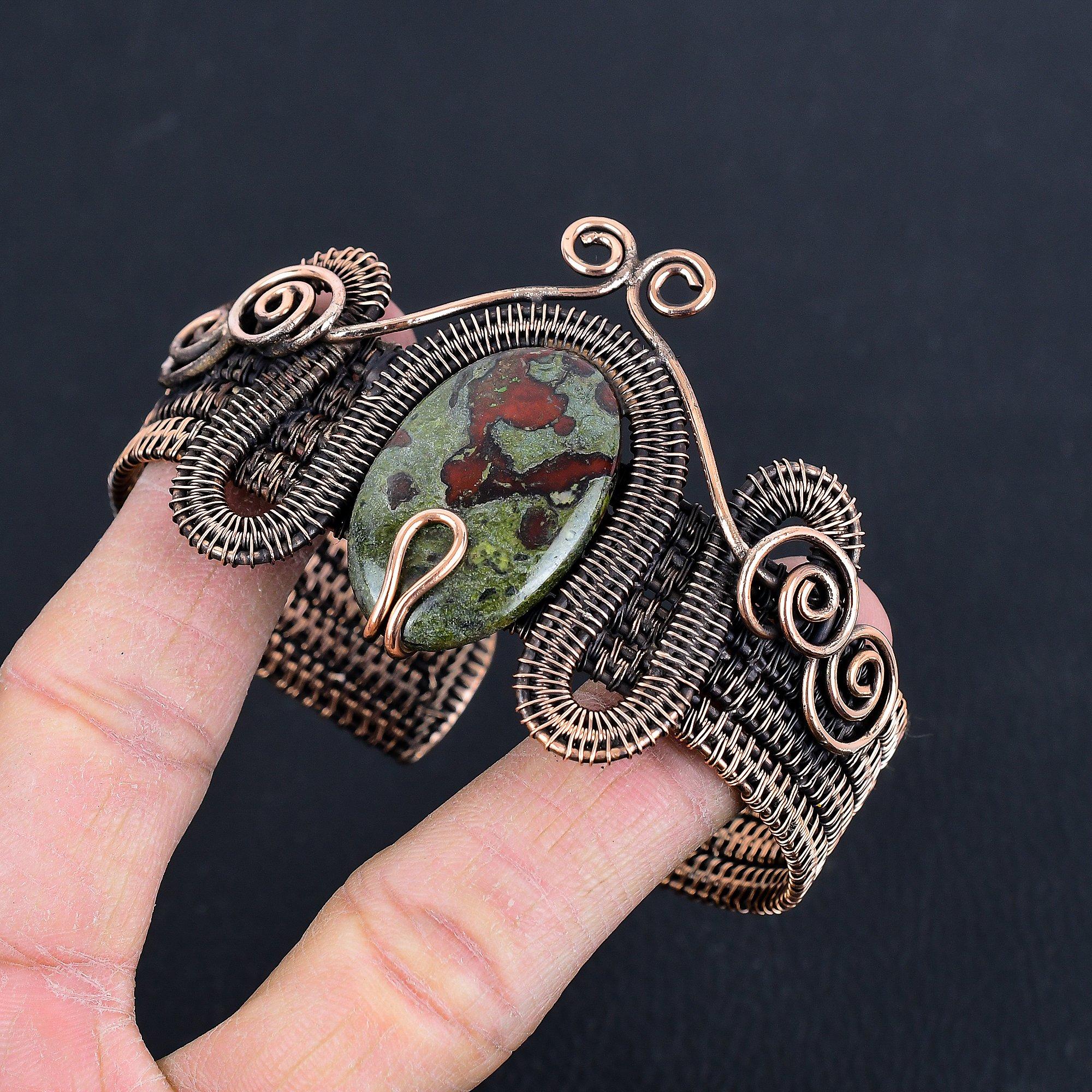 

Браслет-бенгл из яшмы Драконьей крови, обернутый медной проволокой 999 пробы, Браслет из натурального камня ручной работы, Подарок для мамы, Антикварные украшения