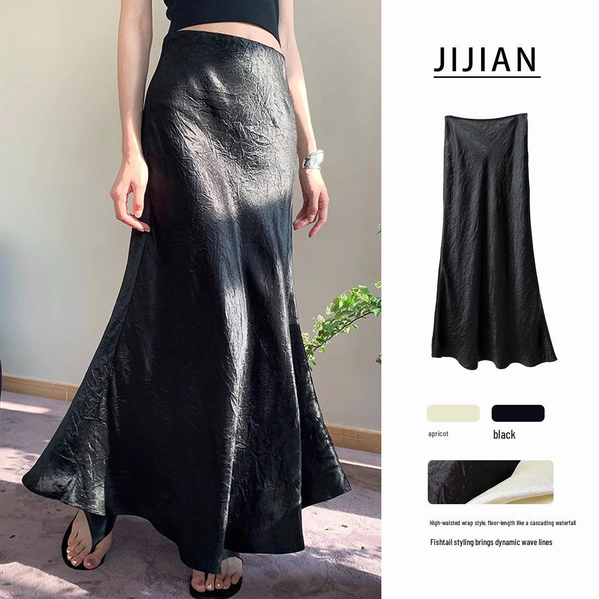 

Elegant Lady s Ruched Satin Fishtail Skirt for Early Autumn 2024 Large