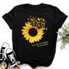 Damen T-Shirt Lässig Kawaii Sonnenblume Schmetterling Muster Druck T-Shirt Bequem Lässig Damenbekleidung Schwarzes Oberteil 70537