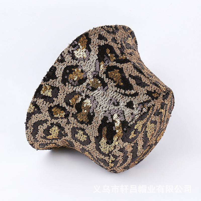 New leopard print sequined bucket hat men's personality trendy double-sided sunshade basin hat outdoor sunscreen hat