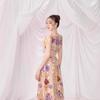Colorful Flower Embroidery V-Neck Short-Sleeve Dress by Vietnamese Designer