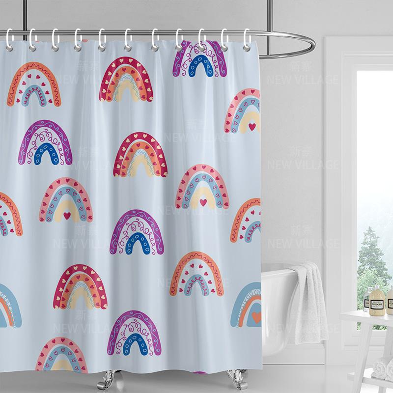 Home shower curtains bathroom Decora waterproof fabric non-slip bathmat water absorption curtain Modern nordic rainbow cute