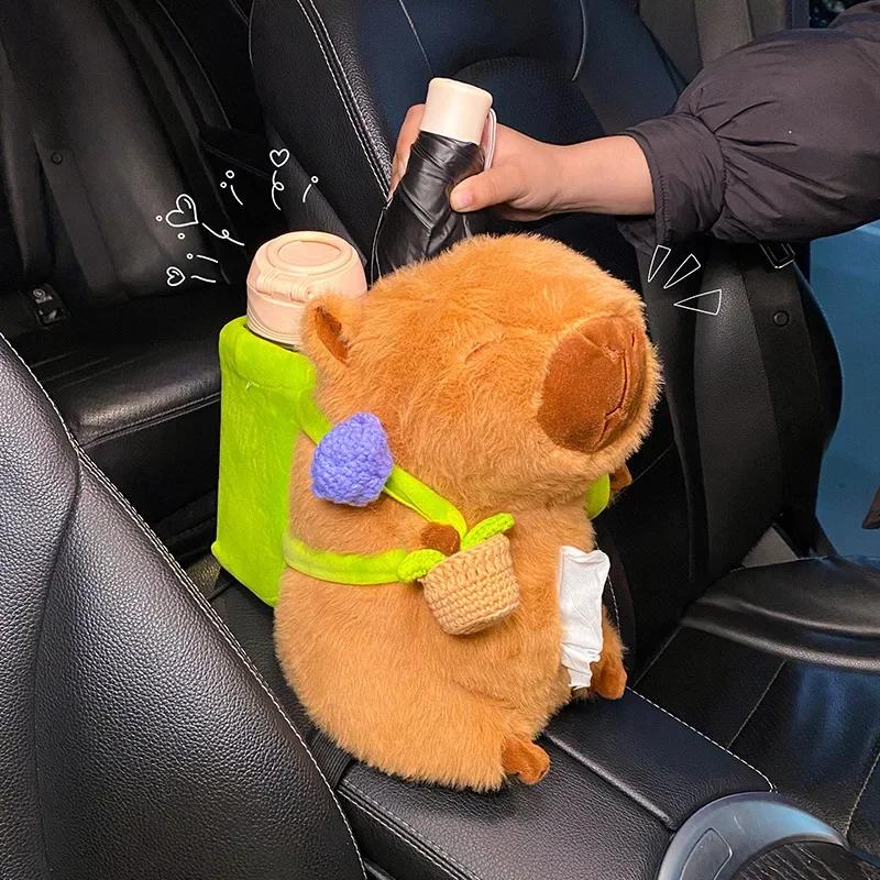 Capybara Car Tissue Boxes Cute Cartoon Tissue Pumping Auto Seat Back Sunshade Armrest Box Tissue Box Holder Cover Dispenser