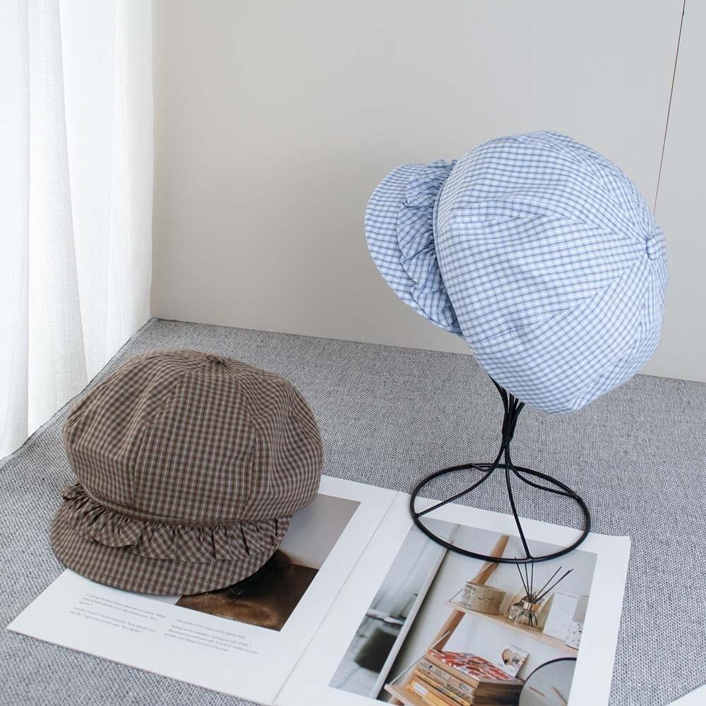 Solid Color Ruffle Octagonal Hat Korean Style Women Artist Hat Versatile Fine Plaid Beret  Daily