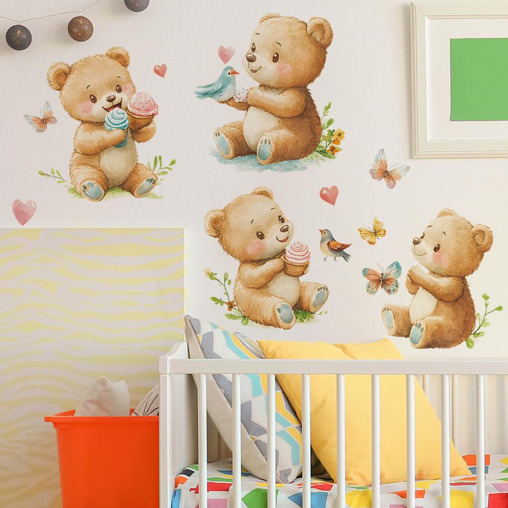 Cartoon Cute Bear Stickers for Children's Bedroom Living Room Home Wall Background Beautification and Decoration