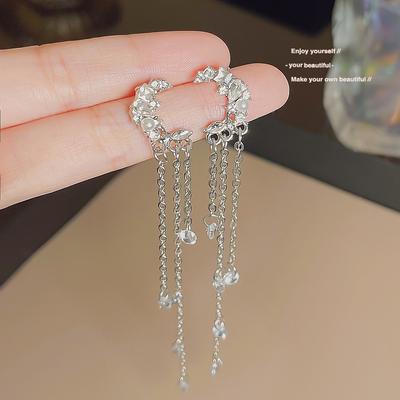Moon Splash Star River Tassel Earrings Niche Design Sense Zircon Light Luxury Earrings Female Face Thin Simple Temperament Earrings Female.