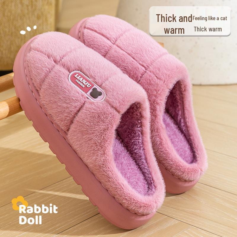 Men's 2025 Plush Cotton Slippers - Warm, Non-slip, Thick Sole for Indoor Use