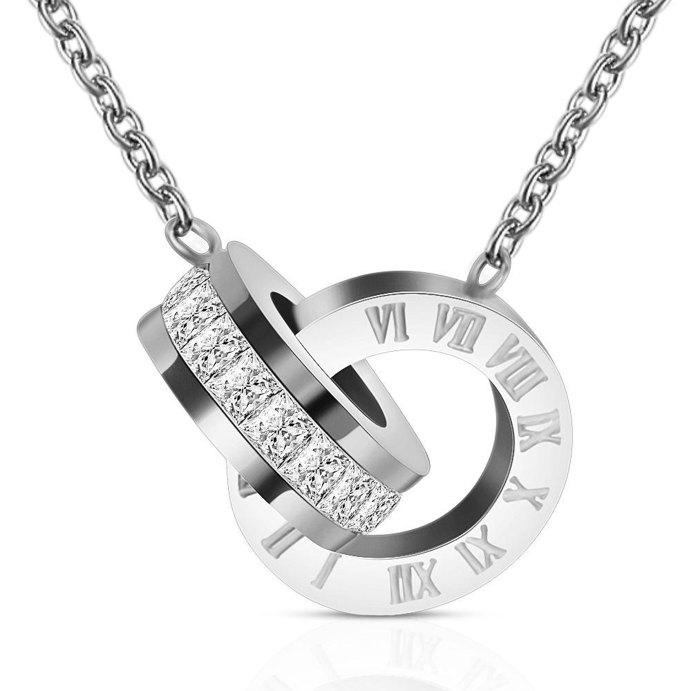 European & American 13MM Simple Roman Numeral Titanium Steel Necklace, 18K Gold Stainless Steel Versatile Necklace