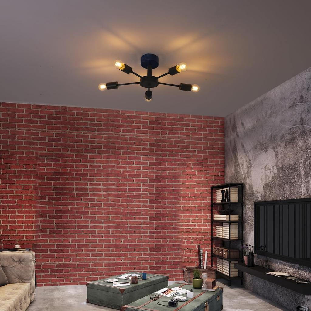 Herischen Nordic Pendant Retro Dining Room Stylish Hanging LED Ceiling Lighting Suitable for Tatami No Installation Required 5-Light Lamp, Room/Living