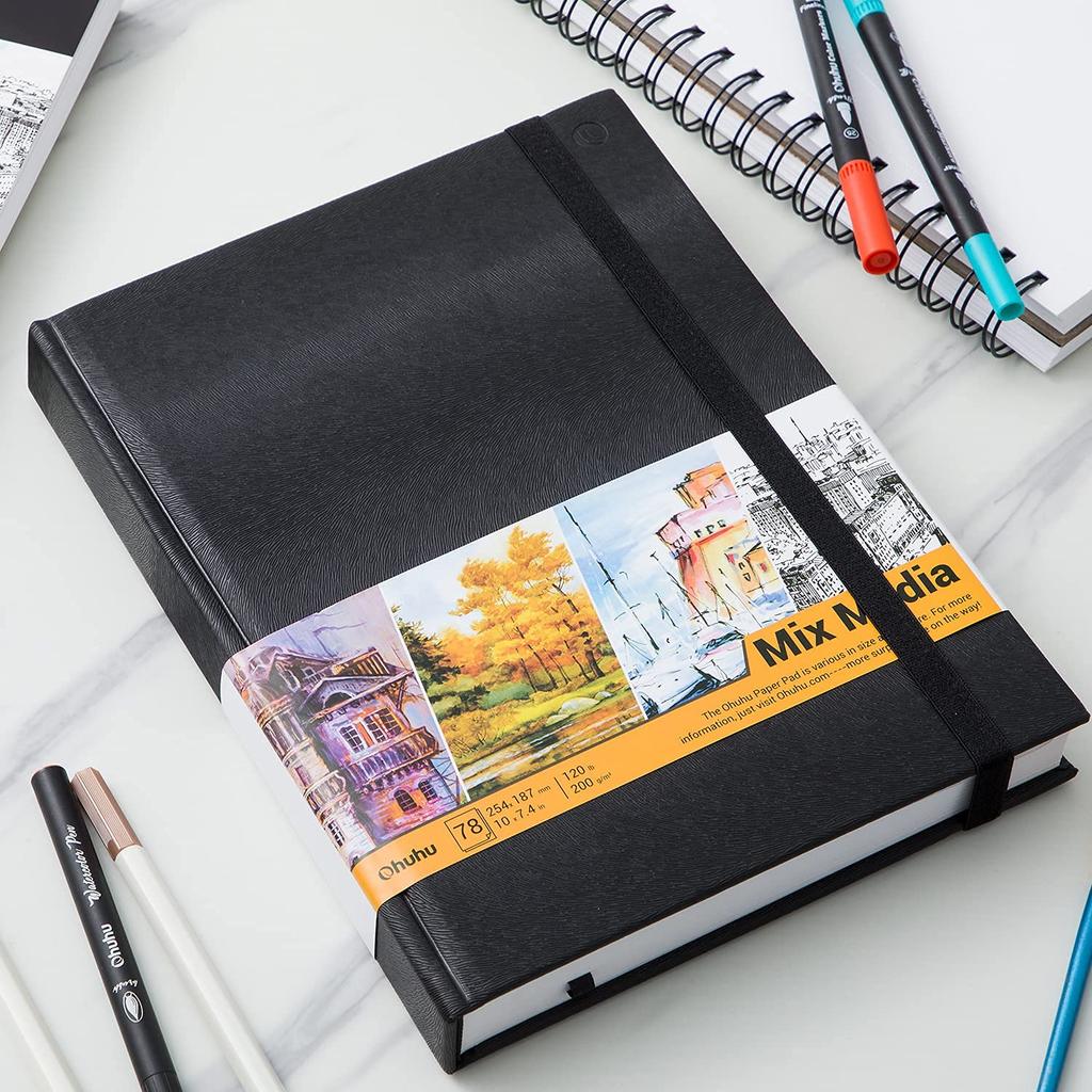 Ohuhu Acrylic and Watercolor 200gsm Watercolor 78 Mixed Extra Suitable for Kids and Acrylic Colored Watercolor and Christmas Gift Sketchbook, Paper,