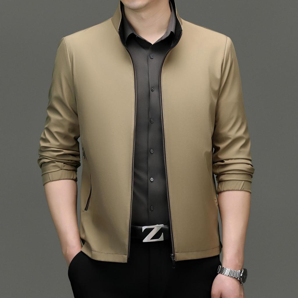 2024 Men's Autumn Casual Stand Collar Jacket - Versatile Business Style for Dad and Young