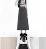 Women's Gray Midi Skirt - 2024 Spring/Autumn Collection: High Waist, Slimming Draped A-Line with Slit.