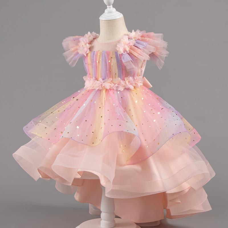 Purple Puffy Bow Tulle Princess Formal Party Dress For Girls Kids 110cm