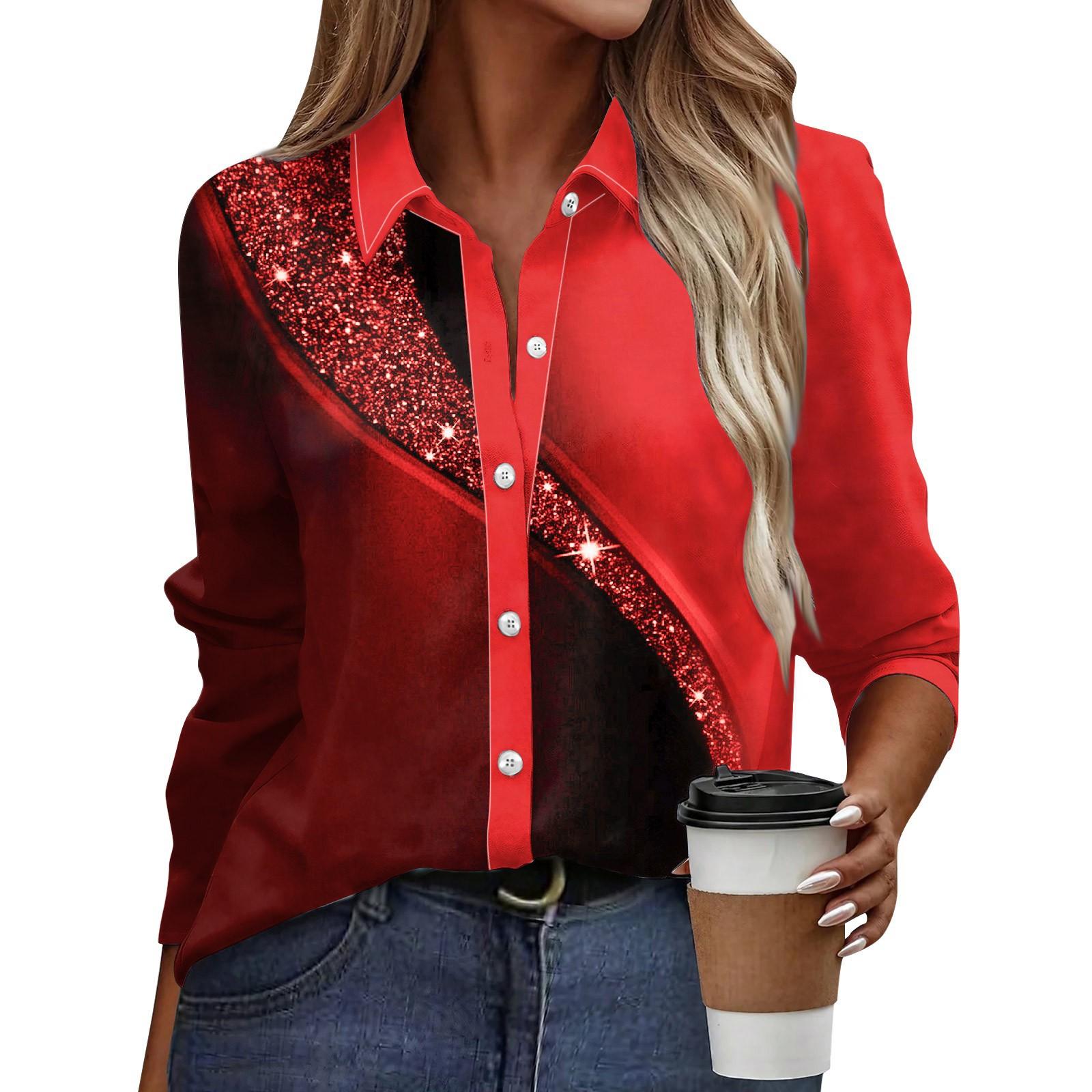 

Женская рубашка-блузка с принтом и пуговицами, длинный рукав, повседневный базовый рубашечный воротник, обычный топ XL