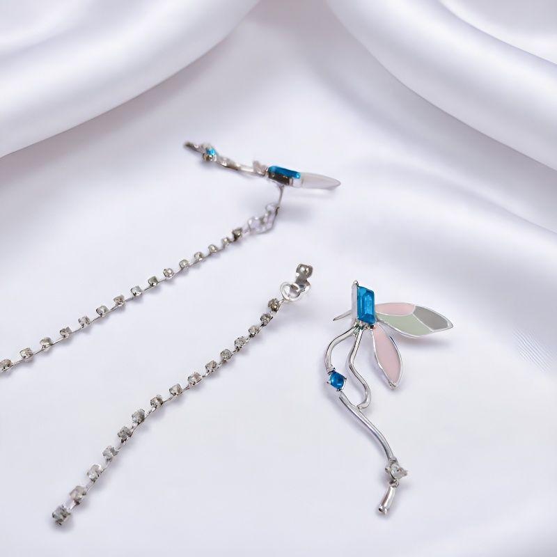 High-End Rhinestone Butterfly Tassel S925 Silver Stud Earrings – Retro Versatile Fashion for Women.