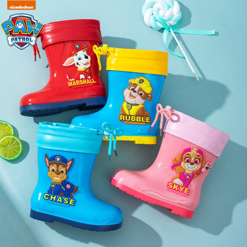 Paw Patrol Children's Rain Boots Cartoon Cuffed Fleece-Lined Rain Shoes All-Season Universal Water Shoes Boys and Girls Non-Slip Waterproof Rubber