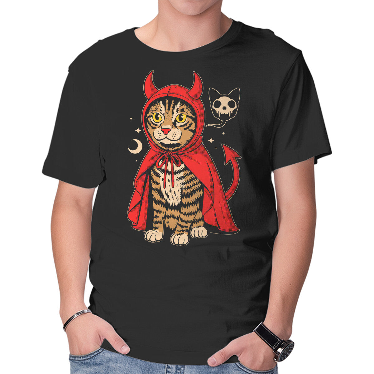Unisex Crew Neck T-Shirt Hell’s Purrince Graphic Short Sleeve Casual Tee S