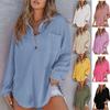 Women's Loose Fit Turn Down Collar Half Button Waffle Knit Long Sleeve Solid Pocket Casual Tunic Top