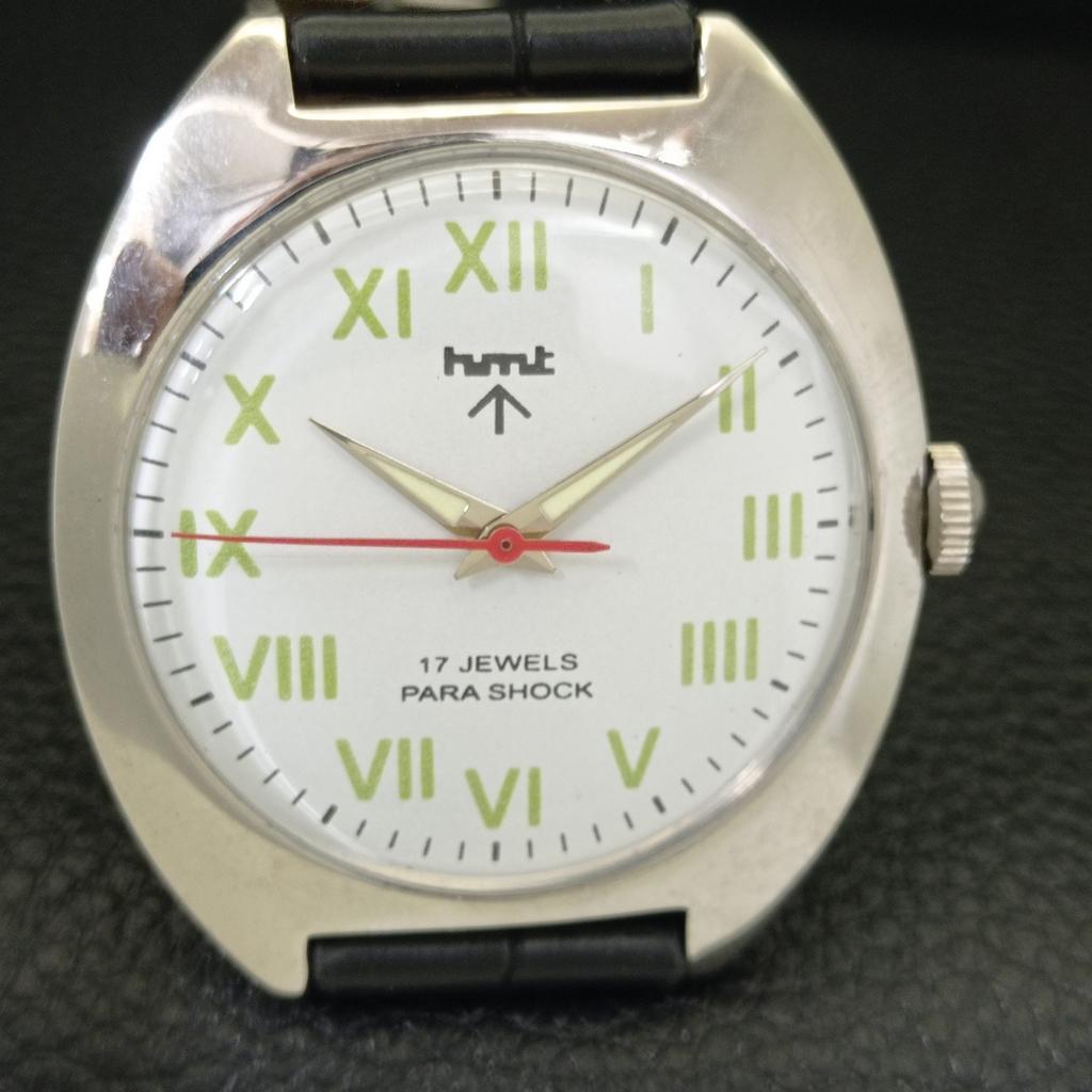 HMT Handaufzug Indische Herren Vintage Römische Ziffern Weißes Zifferblatt Uhr a702844-1
