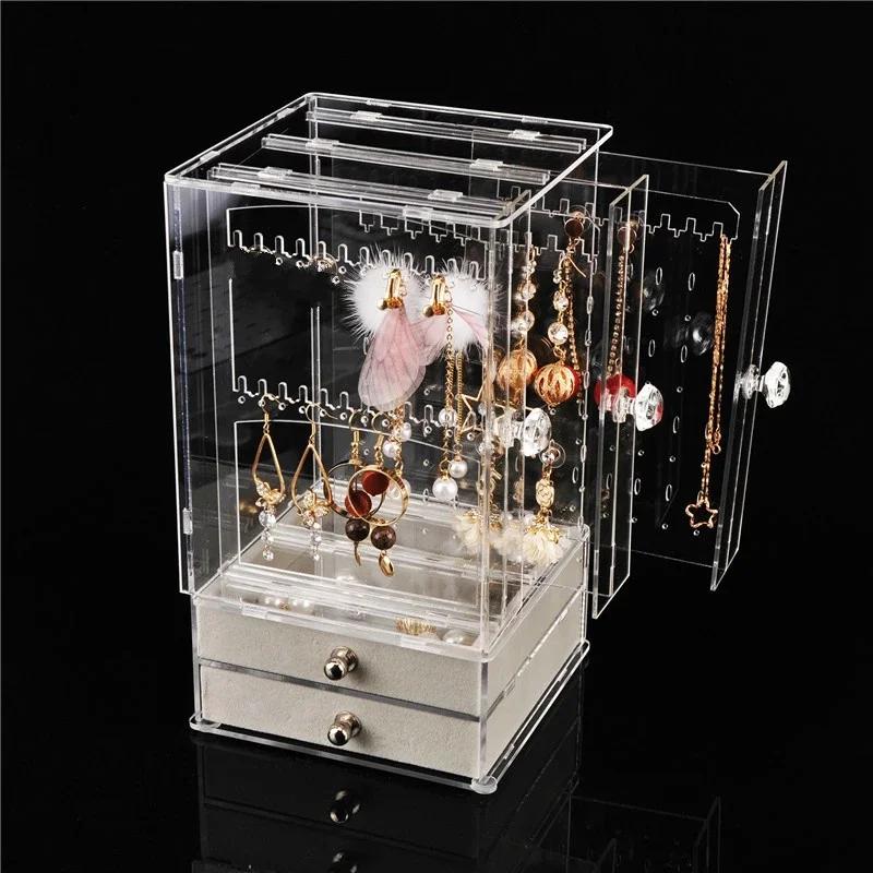 Plastic Jewelry Organizer Dust-proof Earrings Holder Jewelry Storage Drawer Box Necklace Display Stand Jewelry Storage Rack Ring