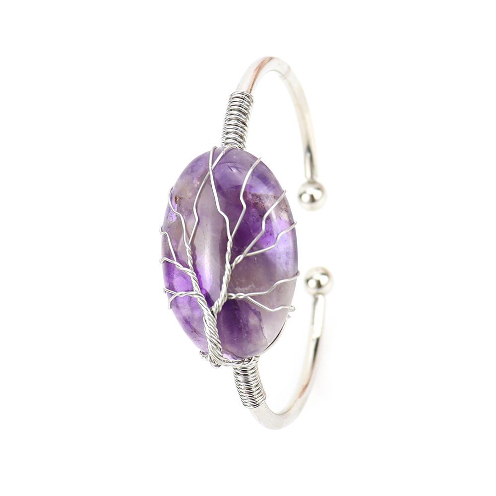Handmade Silver Wire Winding Oval Rough Stone Crystal Amethyst Bracelet Bracelet Bracelet