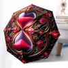 Love in Bloom: Heart-Shaped Hourglass Ornament Umbrella, Cute Umbrella with Cute Design, Portable 3-Fold Compact Umbrella for Men & Women, Valentine's