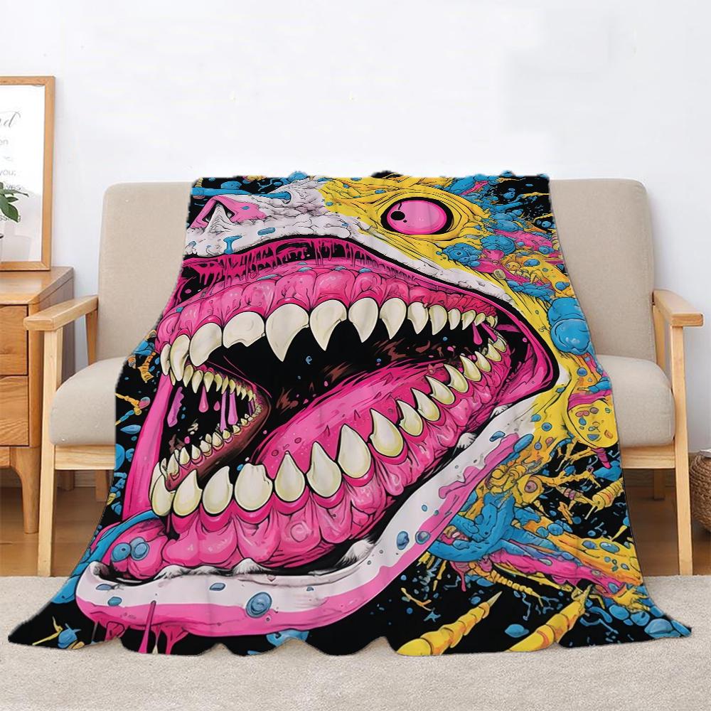 Cartoon Skull Illustration Throw Blanket 150x200 Thermal Blankets for Bed Beach Towel Home Interior Microfiber Bedding Knee Nap